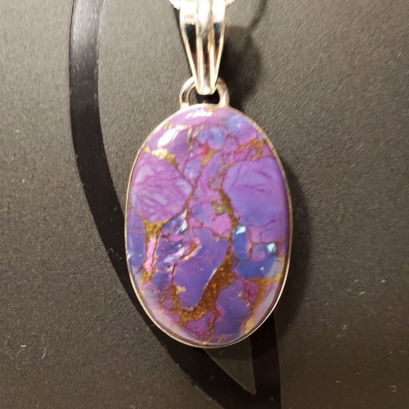 PURPLE  COPPER   TURQUOISE  STERLING  SILVER  PENDANT. - Picture 3 of 9